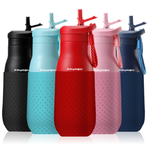 Stainless Steel Slim Water Bottle with Straw, Standard Mouth Water Bottle for Sports, Office and Travel E479