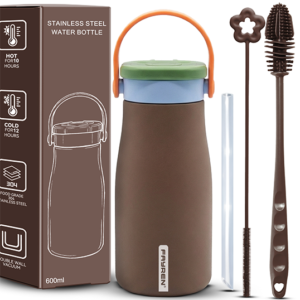 Portable Straw & Sip Dual-Drink Water Bottle, Ceramic-Lined Insulated Bottle E394