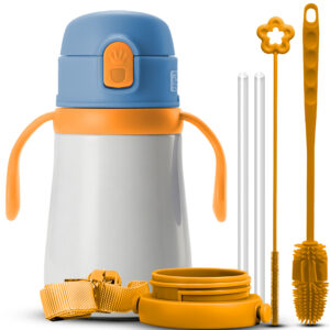 Kids Insulated Straw Bottle 316SS Temp Display Large Capacity Strap With Handle Leak-Proof Hot/Cold With Handle L128