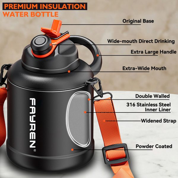 insulated stainless steel sports water bottle with strap l726-6