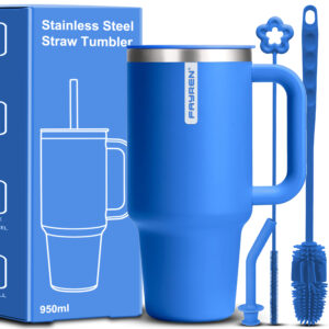 Travel Tumbler with Handle, Lid and Straw - Insulated Stainless Steel H527
